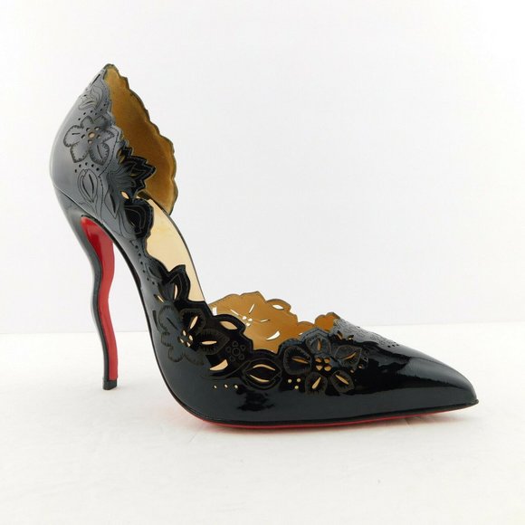 CHRISTAIN LOUBOUTIN Black Laser Cut D'orsay Pumps 38.5 - Picture 1 of 10